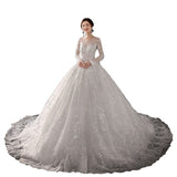 Lace Long Sleeve Tail Wedding Dress 2026 New Temperament Small High-Rise Thin Main Wedding Dress Strap Temperament Dress HZ0517