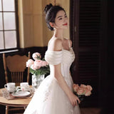 Sling Belt Light Wedding Dress 2025 New Bridal French Word Shoulder Yarn Small Master Yarn License Dress HZ0517