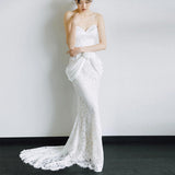 French Light Wedding Dress Bride Simple Tective Shaft Sensior Retro High-End White Fishtail Lace Dress Dress HZ0517