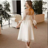 Wish New Mesh Wedding Dress Short One-Character Collar Sexy White Small Dress HZ0517