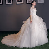 Main Light Wedding Dress 2026 New Sensian Dream Tailing Bride Long Sleeves Thin And Simple Go Out Dress HZ0517