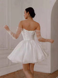 White One-Word Shoulder Evening Dress New French Unkempt Dress Short Dress Birthday Party Dress High Sense HZ0517