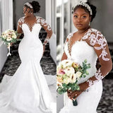 Long-Sleeved Wedding Dress 2026 New Bride Simple Deep V-Neck Big Dew Back Shoot Small Tail Soft Yarn Fishtail HZ0517