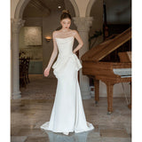 French Brated Light Wedding Dress 2026 New High-End White Simple Vertein Bride Wedding Welcome Yarn Skirt HZ0517