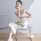 Suspension Light Wedding Certificate Registration Small White Dress Shooting Simple White Thin Small Korean Style Exterior Dress Summer HZ0517