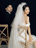 French Word Shoulder Light Wedding Dress Bride Simple Yarn Temperament White Fishtail Dress Dress High Sense HZ0517