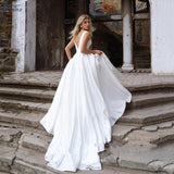 The Dingy Wedding Dress Is 2026 New Bride Simple Deep V-Neck Dew Back Shot Small Tail Thin Spring HZ0517