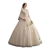 Wedding Dress 2026 New Spring Temperament Bridal Bridal Line Shoulder Long-Sleeved Super Fairy Dream Simple Princess Light Wedding Dress HZ0517