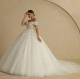 The Main Wedding Dress Of The Single-Word Shoulder Dress 2025 New Self-Repair Bride's Wedding Wedding Dress Go Out To The Yarn HZ0517