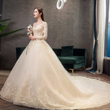 Simple Wedding Dress 2026 New Long Sleeve Tailed Wedding Brides Wedding Dress HZ0517