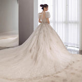 French Wedding Dress 2026 New Bridal Main Yarn Heavy Industry Court Elegant Go Out Big Tail Pregnant Wedding Dress HZ0517