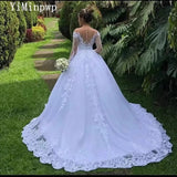 One-Word Shoulder Wedding Dress Overseas Warehouse 2026 New Lace Long-Sleeved Bride Married Senjie Tail Wedding Dress HZ0517