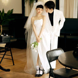 Vintage Light Wedding Dress High-End Design Sense French Hepburn Style Yarn Simple Vertebry Temperament Brat White Dress HZ0517