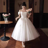 Sling Belt Light Wedding Dress 2025 New Bridal French Word Shoulder Yarn Small Master Yarn License Dress HZ0517