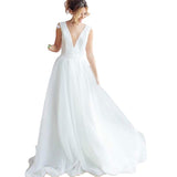 Wish White Dress Mesh New Set Of Noodle Wedding Dress Sexy V Collar Bare Back HZ0517