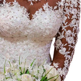 2026 Spring New Beaded Long-Sleeved Retro Fairy Lace Mermaid Wedding Dress High-Necked Dedrece Large Size Wedding Dress HZ0517