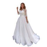 2026 New Set Of Face Thin Wedding Dress V Collar Long Sleeve Big Tail Lace Main Wedding Dress Sen Series Net Red HZ0517