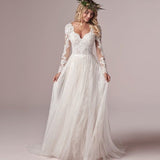 Light Wedding Dress Lace V-Necked Small Tailed Wedding Dress Bridal Yarn HZ0517