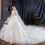 Temperament Main Wedding Dress Mori 2026 New Small Bridal Big Tail Super Fairy Starry Sky Word Shoulder Dream W36 HZ0517