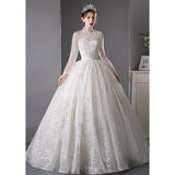 Wedding Dress 2025 New Bridal Yarn Small Long-Sleeved Dress High Collar Thin Temperament Simple Atmosphere HZ0517