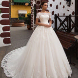2026 New Shoulder Fashion Sexy Thin Lace Wedding Dress Tailed Large Wedding Dress Spring HZ0517