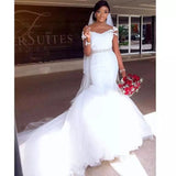 African Bride Round-Neck Wedding Dresses Mermaids Dressed Withed Big Tail Wedding Dresses HZ0517