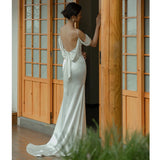 Suspension Belt Light Wedding Dress French Retro Travel Simple White Thin Fishtail Skirt Small Drag Korean Welcome Yarn HZ0517