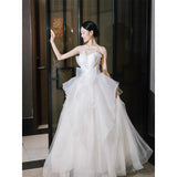 Brased Light Wedding Dress 2025 New Bridal Small Master Yarn French Simple Temperament Big Tail Yarn HZ0517
