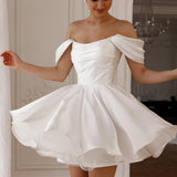 French White Shoulder Wedding Banquet Registration Certificate Go Out Yarn Birthday Party Annual Short Evening Dress Dress HZ0517