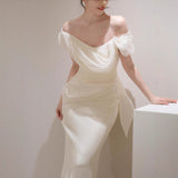One-Word Shoulder Light Wedding Dress Bride 2026 New Super Xiansen Lined Go Out Of The Yarn French High-End Fishtail Welcome Dress Dress HZ0517