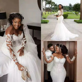 New Wedding Lace Fishtail Wedding Dress Heavy-Sleeved Long-Sleeved Large-Size African Bridal Dress HZ0517