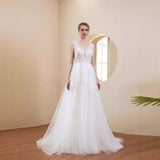 New Lace V-Neck Small Tail Light Wedding Dress 2026 New Simple Out-Door Yarn Simple Niche Outdoor Lawn HZ0517