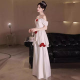 White Evening Dress Sexy Famous Luxury Niche High-End Rose Flower Birthday High-End Feel Dress Adult Ceremony HZ0517