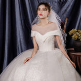 Main Wedding Dress Starry 2025 New Bride Shoulder French Senji Champagne Yarn F76 HZ0517