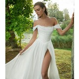 Light Wedding Dress 2026 New Shoulder Dress Fashion Side Fork And Tail Dress HZ0517