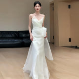 French Simple Breast-Shape Light Wedding Dress Bride Super Xiansen Lined Out To Welcome The Yarn Temperament White Small Tail Dress Skirt HZ0517