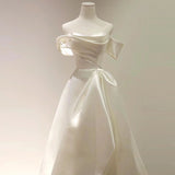 One-Word Shoulder High-End Light Wedding Dress Temperament Light Luxury Bride Wedding Welcome Yarn And Fasci French Wedding Dress Tail HZ0517