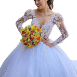 White Princess Ball Dress Wedding Dress 2026 Lace Duffet Long Sleeve Wedding Dress Size Bridal Dress HZ0517