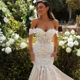One-Word Shoulder Wedding Dress French Fishtail 2026 New Thin Temperament High-End Lace Dress Woman HZ0517