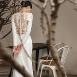 Sine-Faced Light Wedding Dress Long Sleeve Slim Fish Tail Showing Thin Welcome Yarn Temperament Lace French Hepburn Style Yarn Dress HZ0517