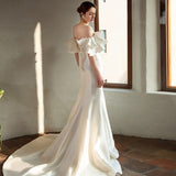 Sing Face Light Wedding Dress 2026 New Bridal Letter-On-Shoulder Retro Fishtail Simple Atmospheric Temperament Elegant Wedding Dress HZ0517