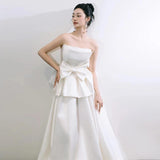 French Bra Light Wedding Dress Bride Simple Niche State Go Out Yarn Bow Engagement Dress Dress HZ0517