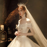 One-Word Shoulder Tail French Main Light Wedding Dress 2026 New Bridal Small Temperament Sen System Super Fairy Dream Simple HZ0517