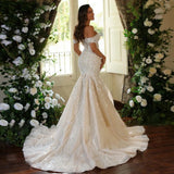 One-Word Shoulder Wedding Dress French Fishtail 2026 New Thin Temperament High-End Lace Dress Woman HZ0517