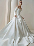 French Retro Stuff Long-Sleeved Shoulder Wedding Dress 2026 New Bridal Small Sage Elegant Main Wedding Dress HZ0517