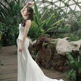 White Densate With Light Wedding Dress Bride High-End Fishtail Welcome Dress Summer Dress Small Tail HZ0517