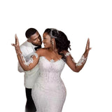 New Wedding Lace Fishtail Wedding Dress Heavy-Sleeved Long-Sleeved Large-Size African Bridal Dress HZ0517