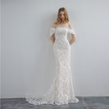 French White Shoulder Lace Light Wedding Dress Dress Yarn Outdoor Lawn Elegant And Simple HZ0517