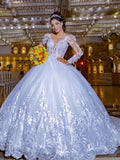 White Princess Ball Dress Wedding Dress 2026 Lace Duffet Long Sleeve Wedding Dress Size Bridal Dress HZ0517