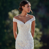 2026 New Word Shoulder Long Tail Ceremony Wedding Fish Tail Skinny Bride Wedding Banquet Embroidery Wedding Dress HZ0517